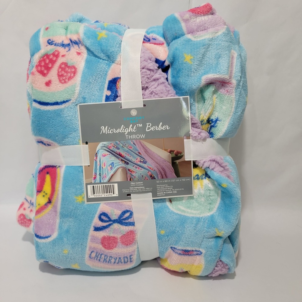 Comfort Bay Microlight Berber Throw Blanket Soda Can Cherryade Blue Purple 50x60